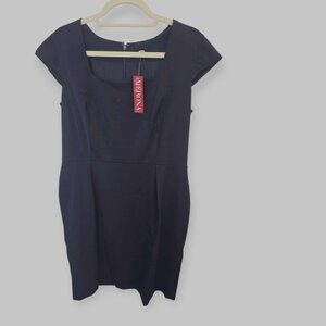 Merona Navy Blue Sheath Dress Cap Sleeve Square Neckline Pleated Dress Womens 16